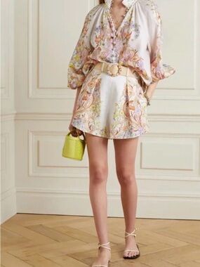 Zimmermann Floral Paisley Cotton-Blend Blouse in Ivory with Pastel Print